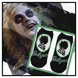 Beetlejuice ✦ Cameo No-Show Socks ✦ Black Retro Horror Graphic NWT